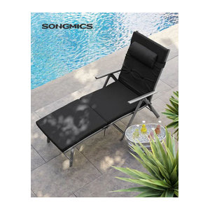 SONGMICS Sonnenliege aus rostfreiem Aluminium mit abnehmbarem Kopfkissen, klappbar und verstellbar, belastbar bis 150 kg