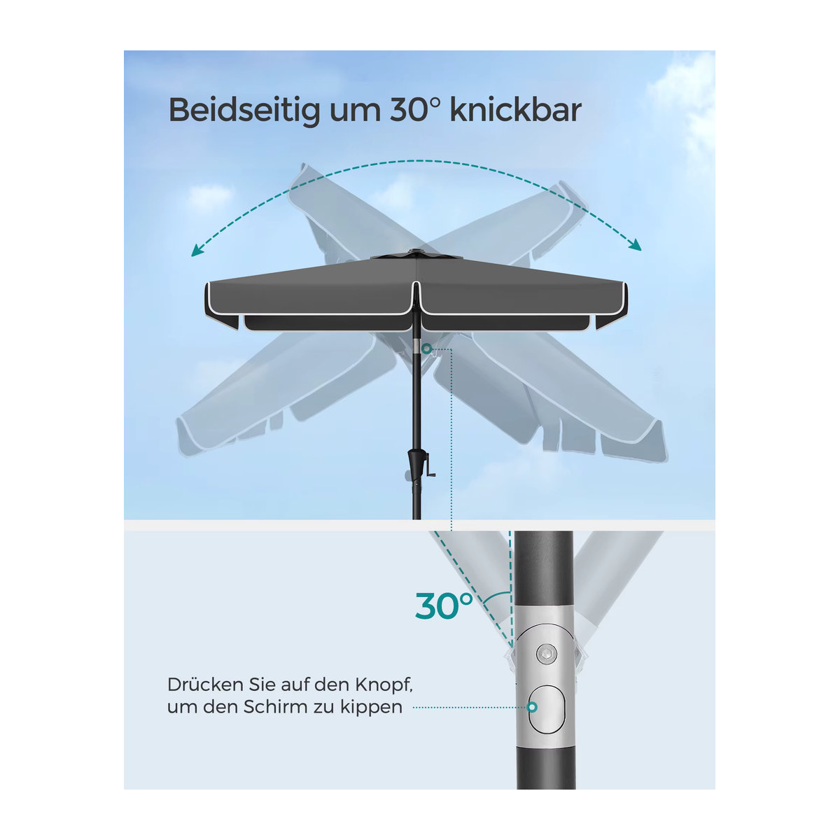 SONGMICS Sonnenschirm Balkonschirm mit UPF 50+ und beidseitig um 30° knickbarer Verstellung - Bild 2