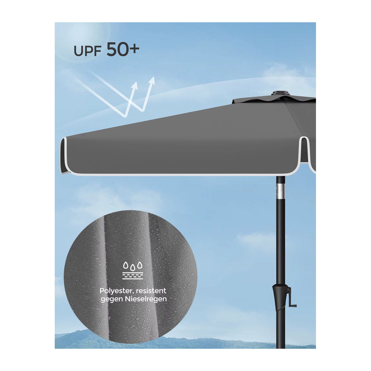 SONGMICS Sonnenschirm Balkonschirm mit UPF 50+ und beidseitig um 30° knickbarer Verstellung - Bild 3