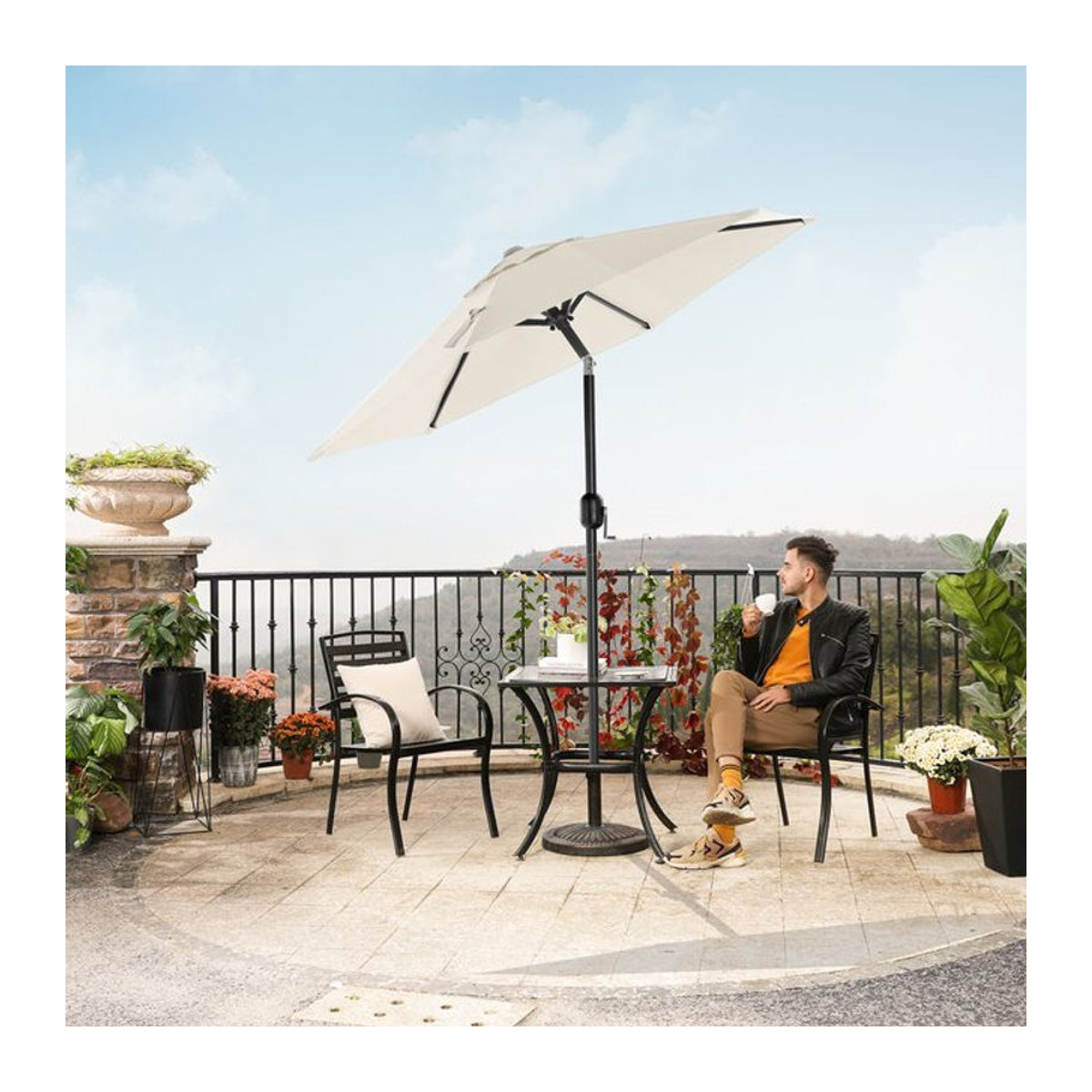 SONGMICS Sonnenschirm Beige, 210 cm Durchmesser, UPF 50+ Sonnenschutz mit Kurbelmechanismus - Bild 1
