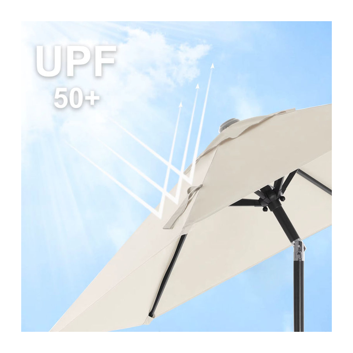 SONGMICS Sonnenschirm Beige, 210 cm Durchmesser, UPF 50+ Sonnenschutz mit Kurbelmechanismus - Bild 2