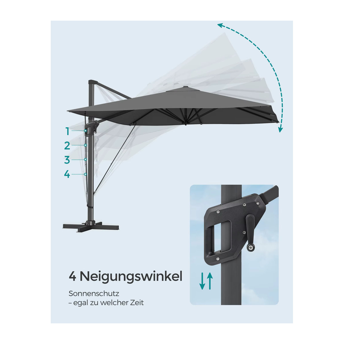 SONGMICS Sonnenschirm Rauchgrau mit Ständer und Befestigungsgurten, 360 Grad drehbar, UPF 50+ - Bild 5