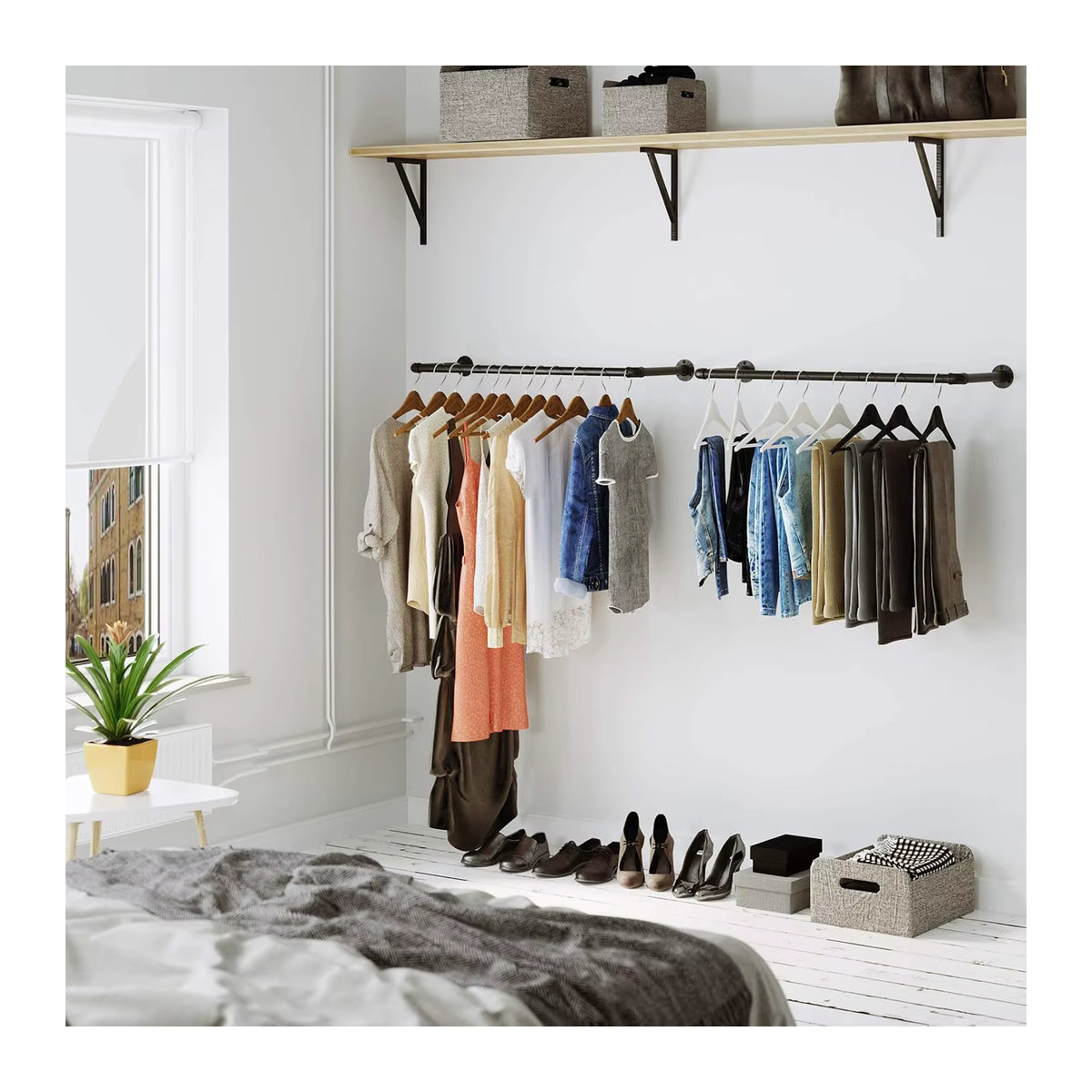 SONGMICS Wandgarderobe aus Metall im Industrial-Design, 2er Set, Schwarz - Bild 2