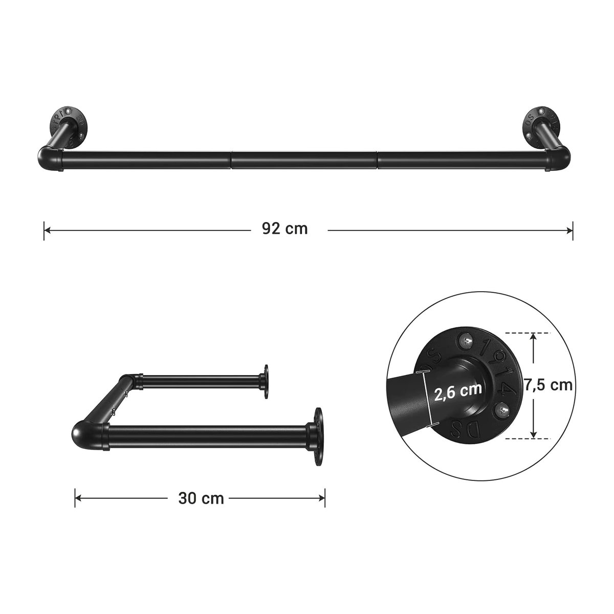 SONGMICS Wandgarderobe aus Metall im Industrial-Design, 2er Set, Schwarz - Bild 4