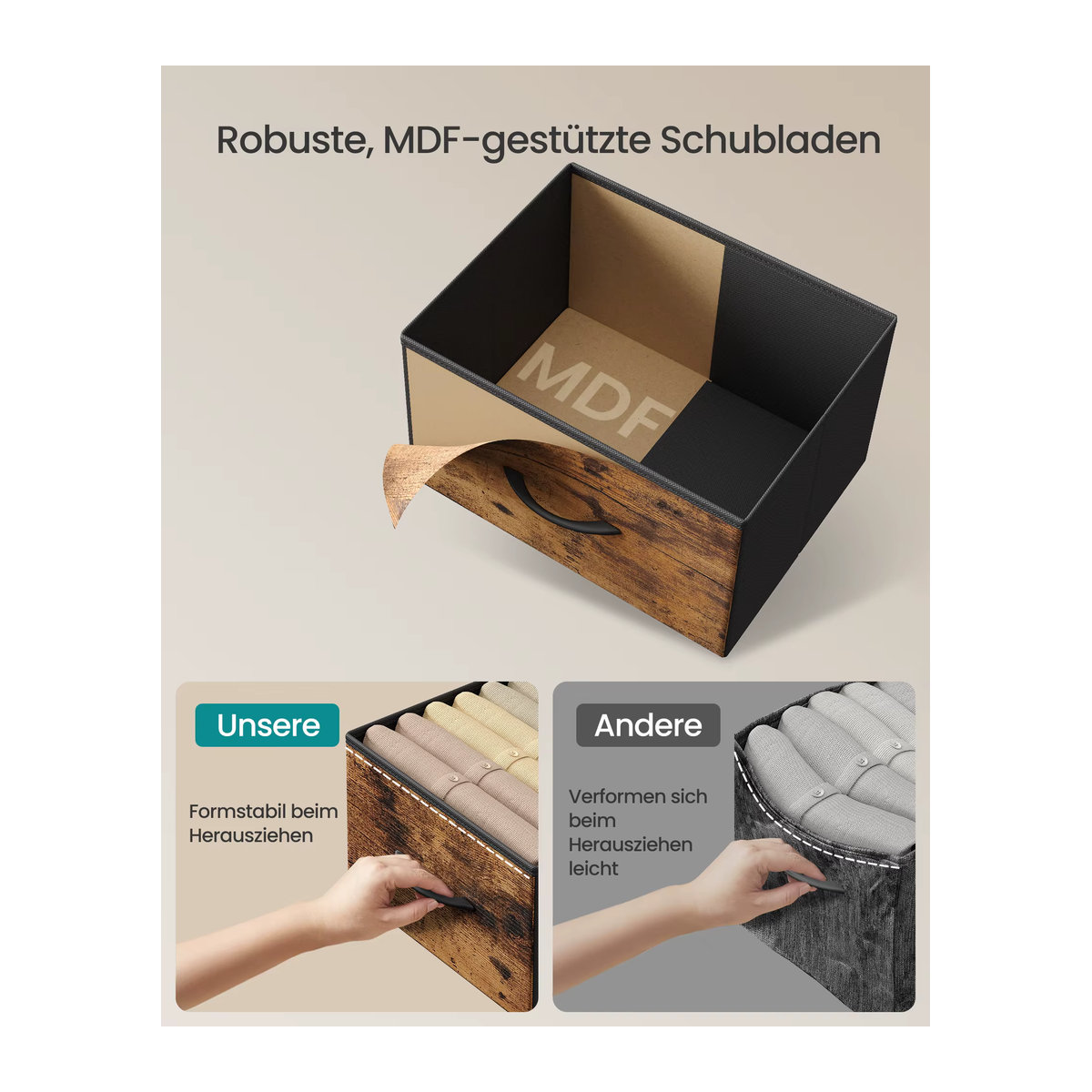 SONGMICS Wäschekommode im Industrial Design mit 6 Stoffschubladen aus Stahl und Holzwerkstoff in Schwarz und Nussbaum - Bild 2