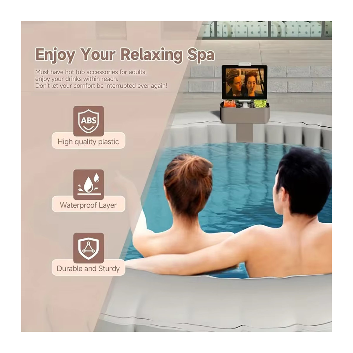SONGYI 3-in-1 verstellbares Whirlpool-Tablett mit Getränke- und Telefonhalter für Spa, Wand oder Badewanne - Bild 3