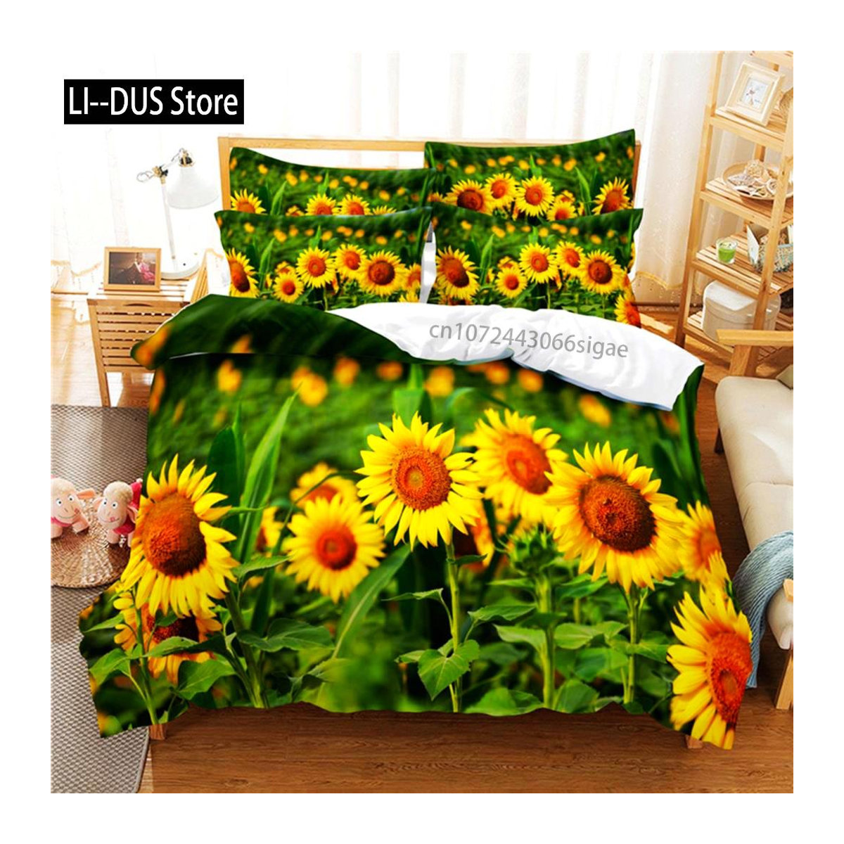 Sonnenblumen Bettwäsche-Set mit 3D-Digitaldruck von Monika Chen, Single, B/H: 135 x 200 cm, 3-teilig - Bild 1