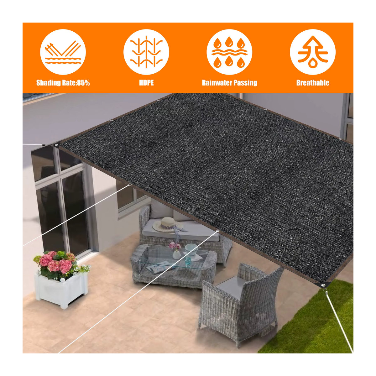 Sonnenschutz Netz für Garten und Terrasse mit 85% UV-Schutz, dehnbarer Schattenstoff für Pavillon und Baldachin - Bild 2