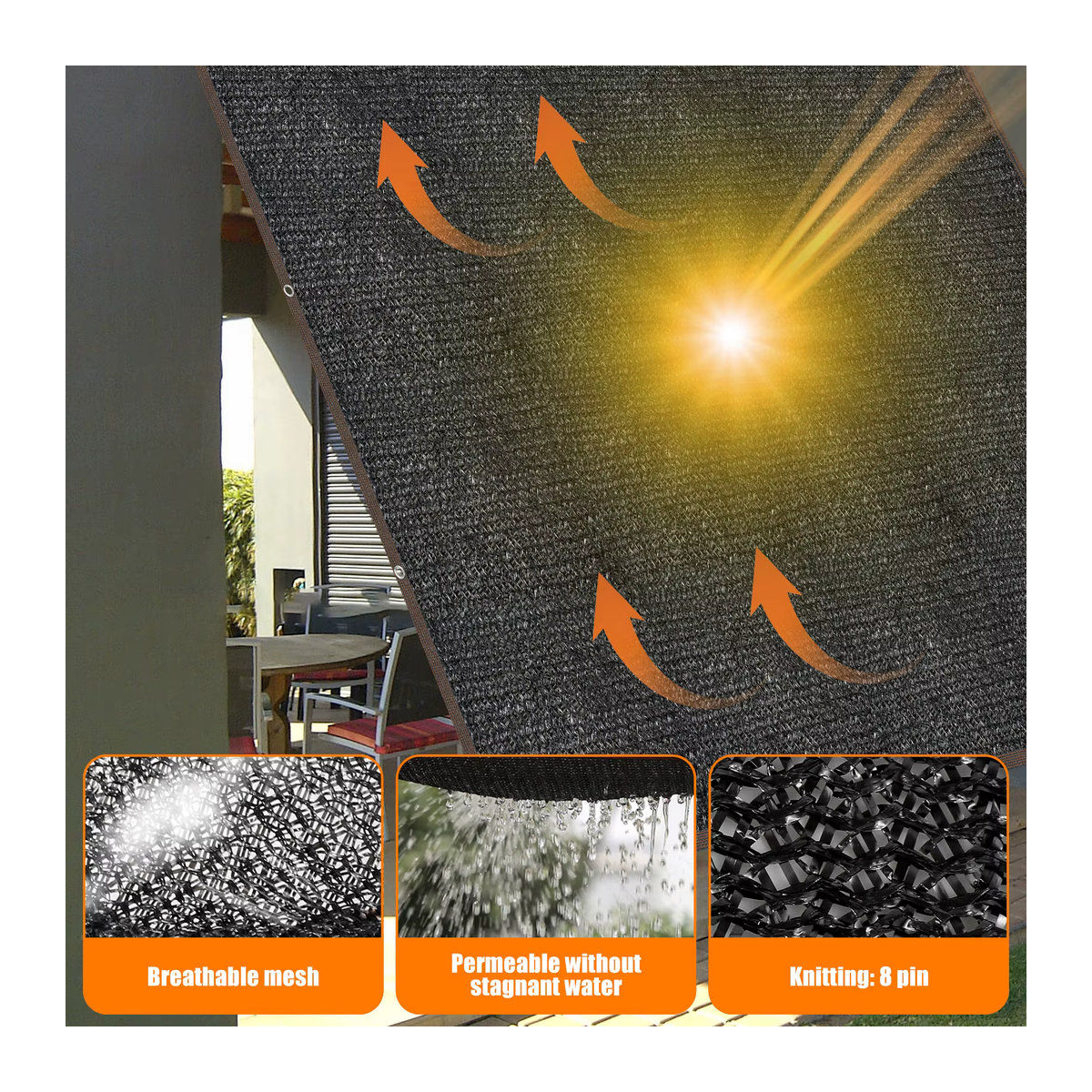 Sonnenschutz Netz für Garten und Terrasse mit 85% UV-Schutz, dehnbarer Schattenstoff für Pavillon und Baldachin - Bild 3