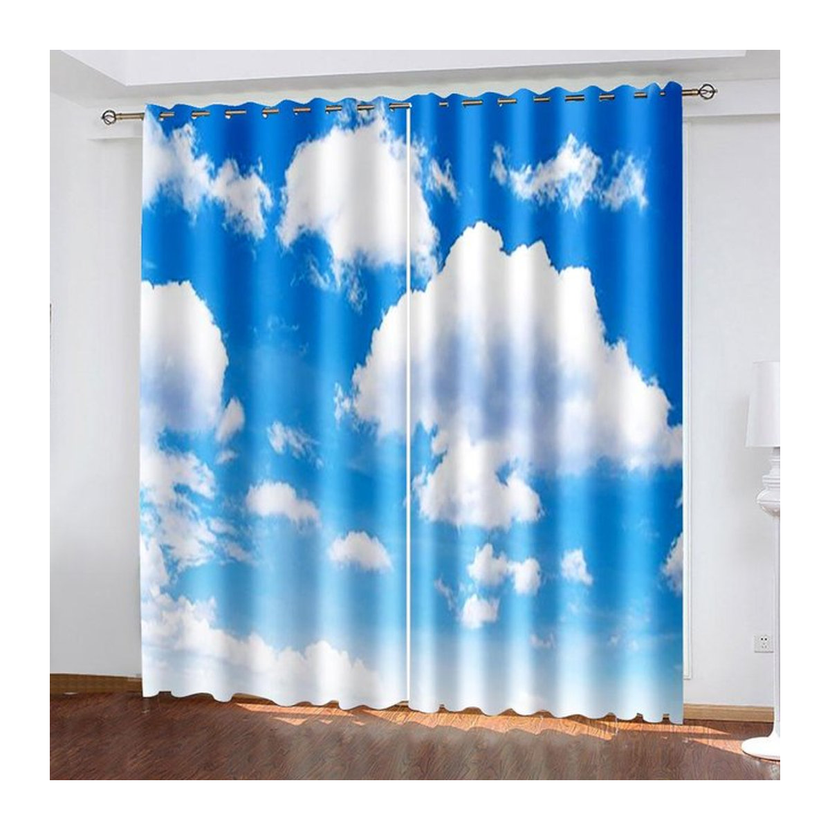 Sonnenschutz Vorhänge mit blauem Himmel und weißen Wolken für Wohnzimmer und Schlafzimmer, halbtransparent, Blau/Weiß, H x B: 130 x 100 cm - Bild 1