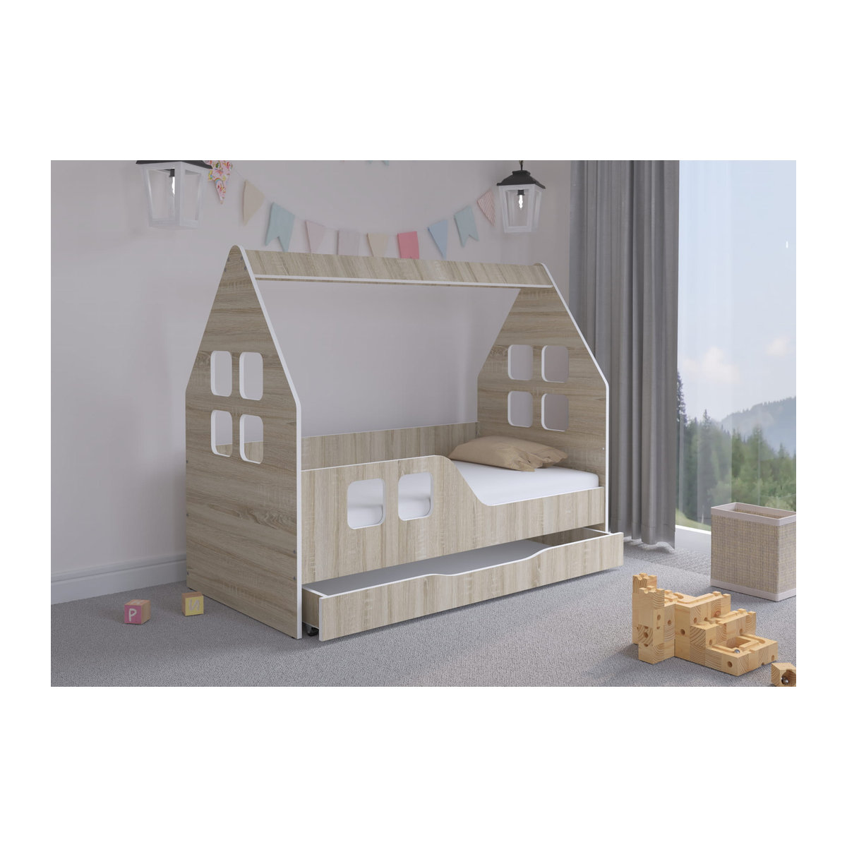 SONOMA HOUSE Kinderbett in Hausform mit Schublade links, B/T/H: 140 x 70 x 120 cm - Bild 2