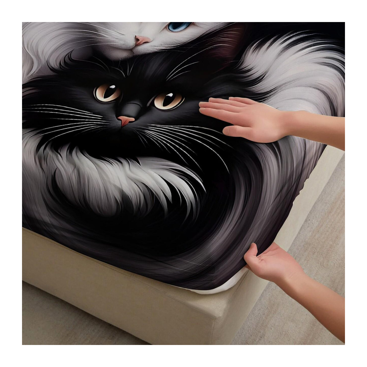 Spannbettlaken mit Katzen-Digitaldruck für dein Schlafzimmer, H x B x T: 25 x 90 x 200 cm - Bild 2