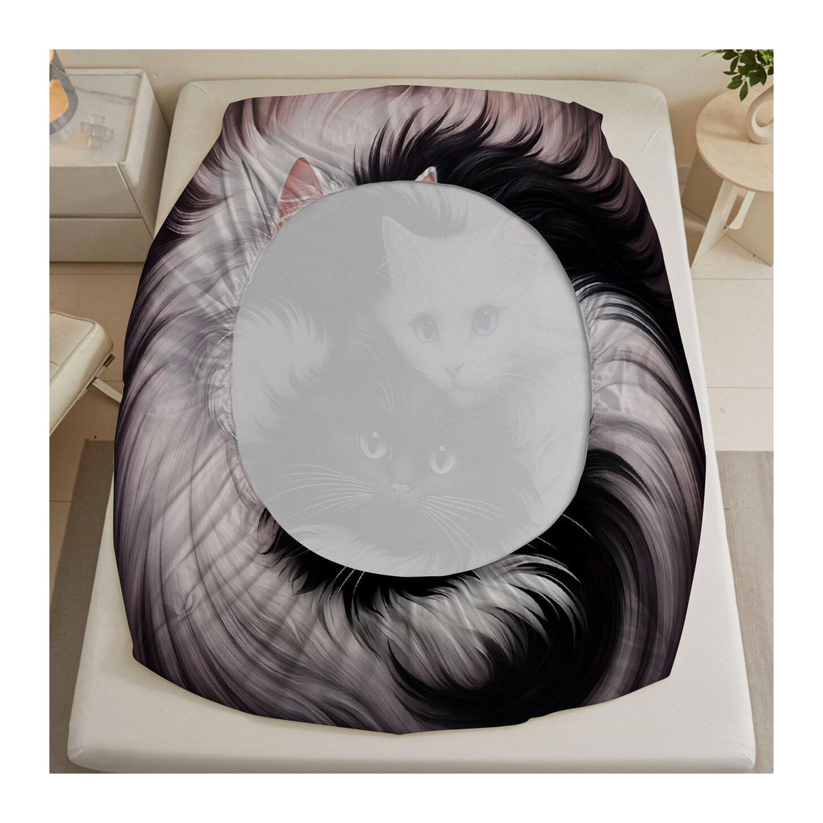 Spannbettlaken mit Katzen-Digitaldruck für dein Schlafzimmer, H x B x T: 25 x 90 x 200 cm - Bild 3