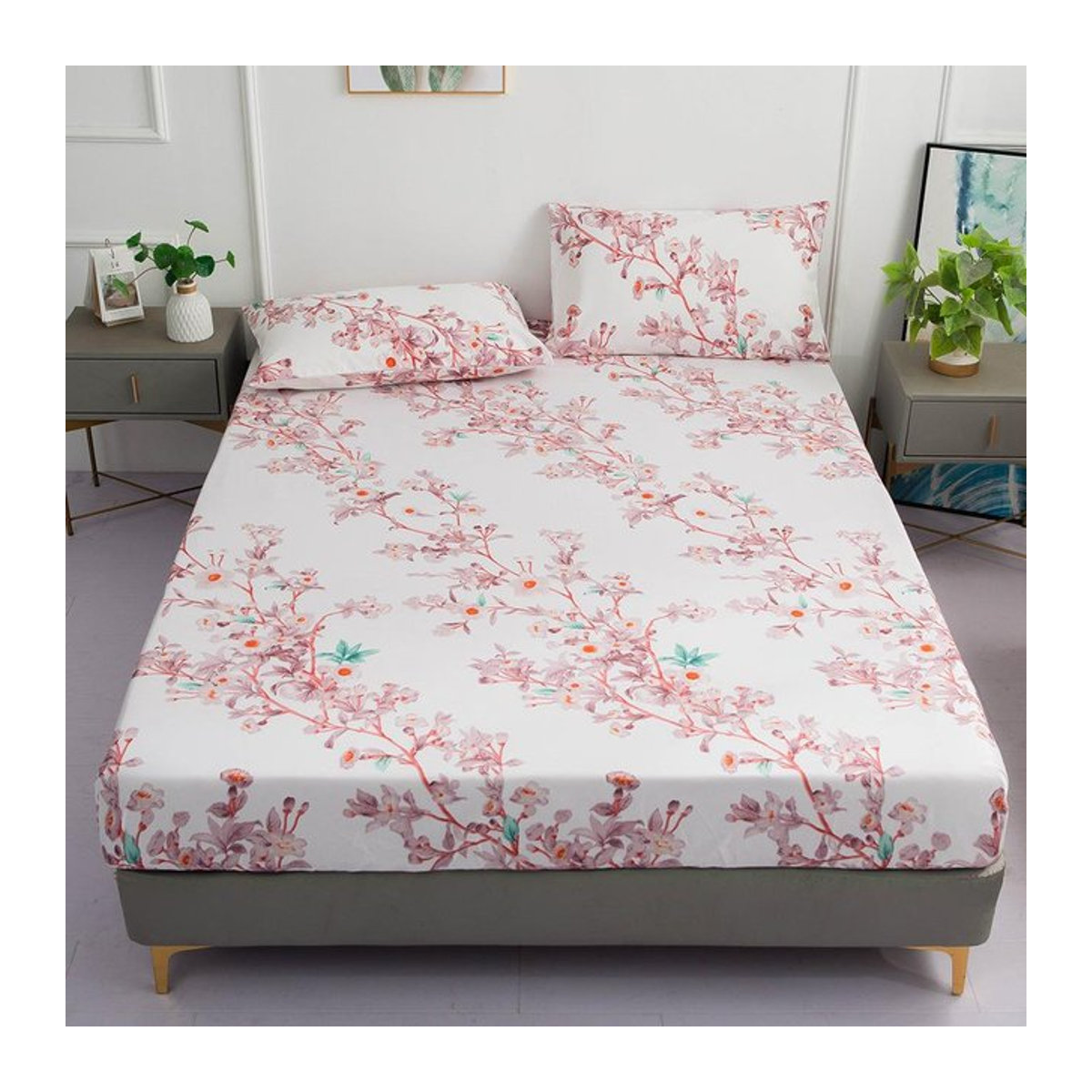 Spannbettlaken-Set mit böhmischem Blumenmuster von Your Warm Home, B/B: 90 x 200 cm, Höhe: 27 cm - Bild 1