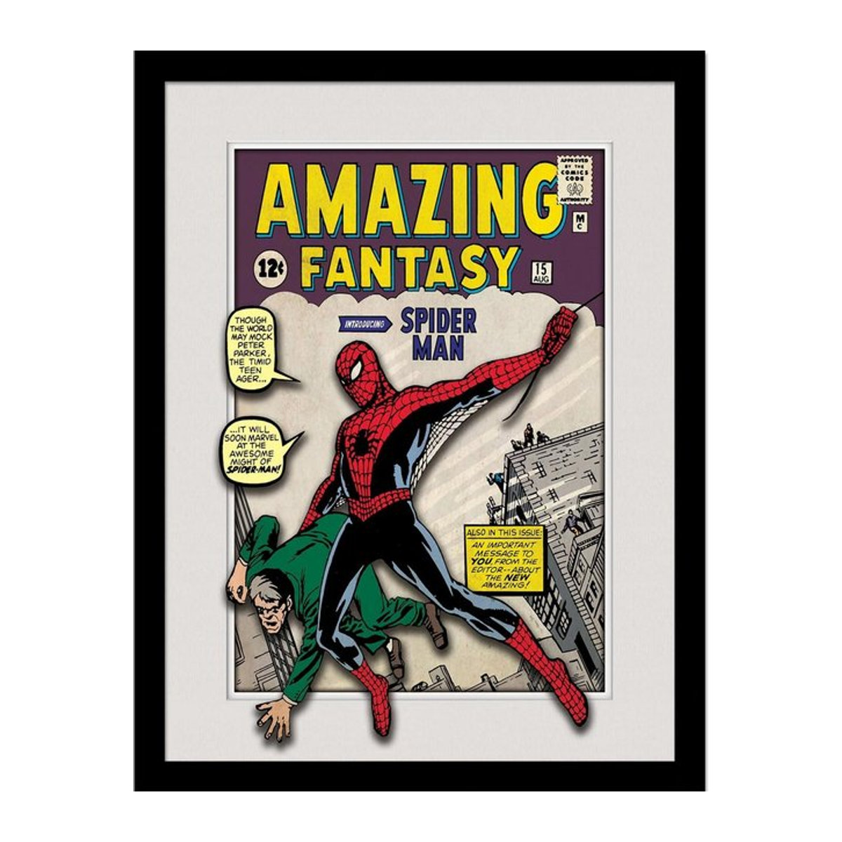 Spider-Man Breakout Comic-Poster gerahmt in Schwarz mit Plexiglas, Breite: 40 cm, Höhe: 40 cm, Tiefe: 40 cm - Bild 1