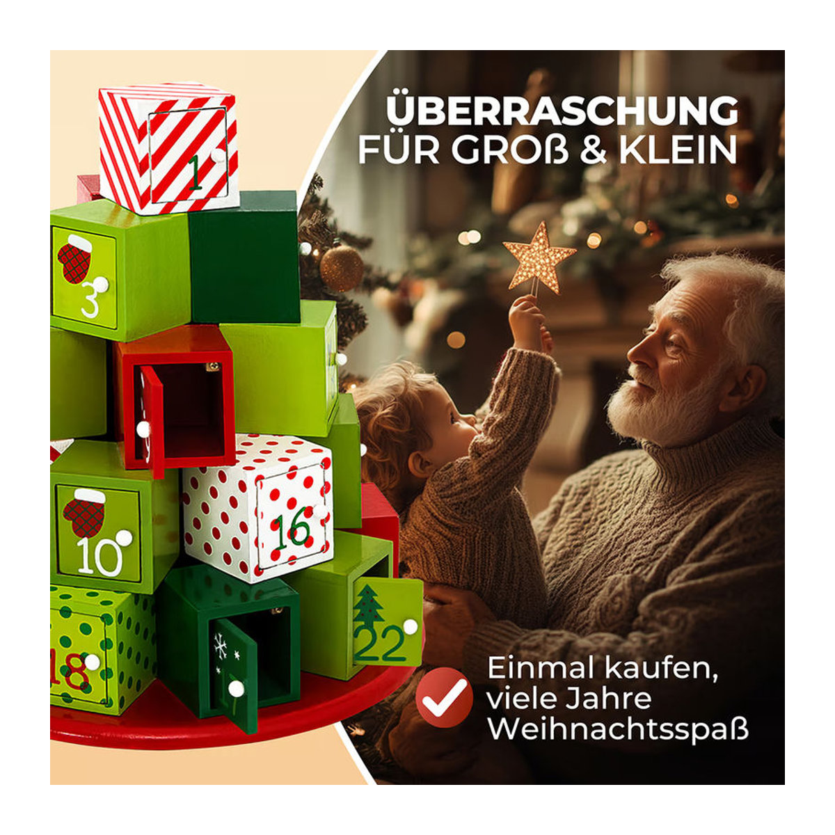 Spielwerk® Adventskalender aus Holz rund mit 24 Türchen, mehrfarbig und nachhaltig zum Selbstbefüllen - Bild 4