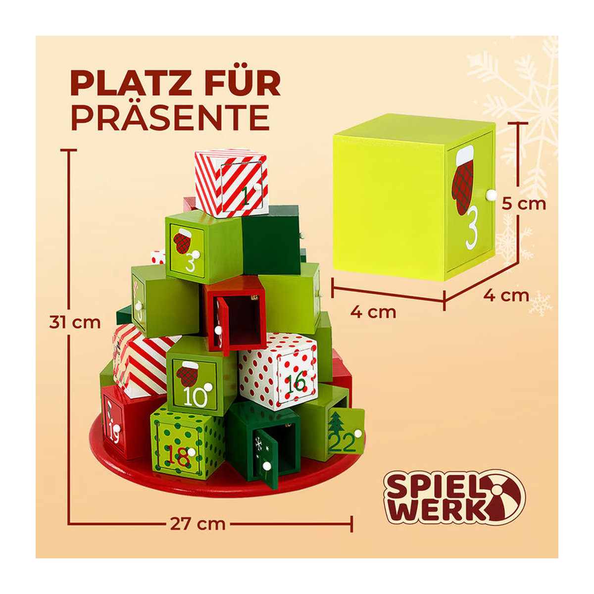 Spielwerk® Adventskalender aus Holz rund mit 24 Türchen, mehrfarbig und nachhaltig zum Selbstbefüllen - Bild 5