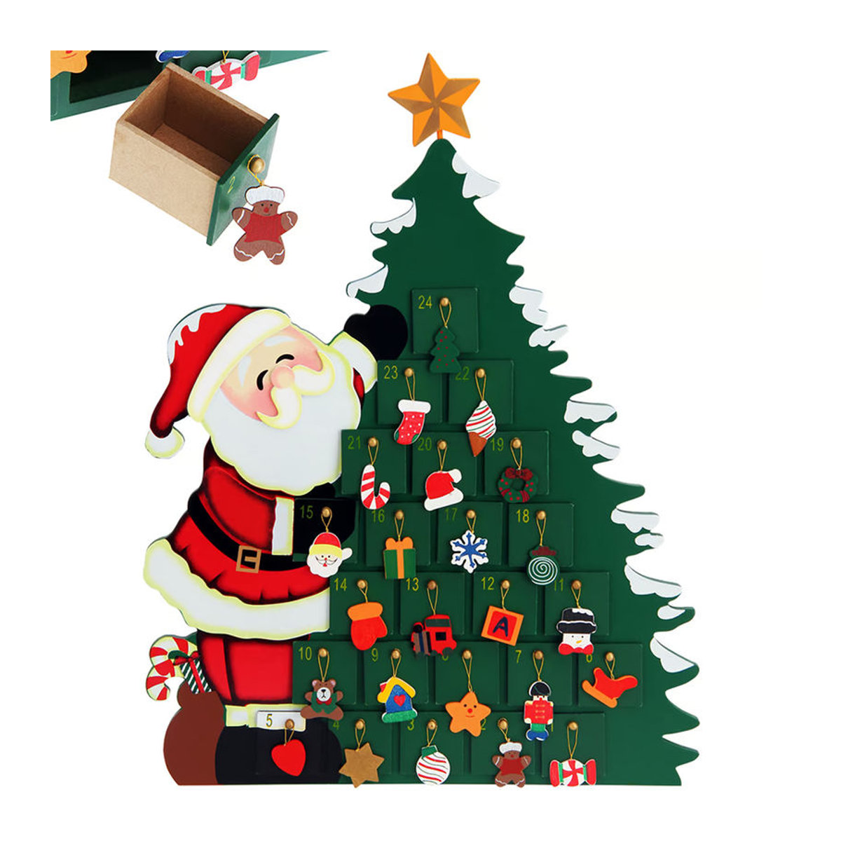 Spielwerk® Adventskalender Weihnachtsmann zum Selbstbefüllen aus Holz, nachhaltig und wiederverwendbar, mehrfarbig und braun - Bild 2