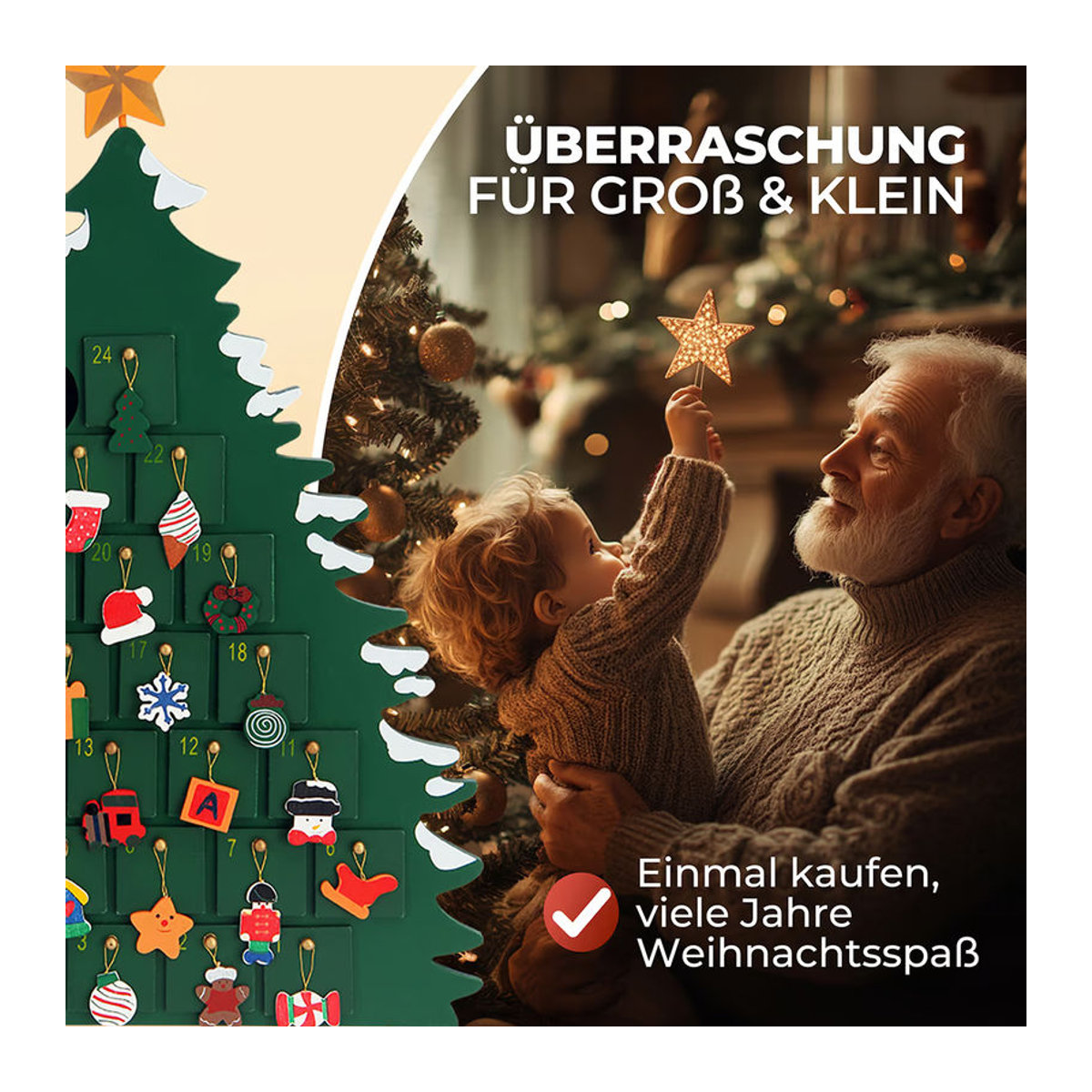 Spielwerk® Adventskalender Weihnachtsmann zum Selbstbefüllen aus Holz, nachhaltig und wiederverwendbar, mehrfarbig und braun - Bild 5