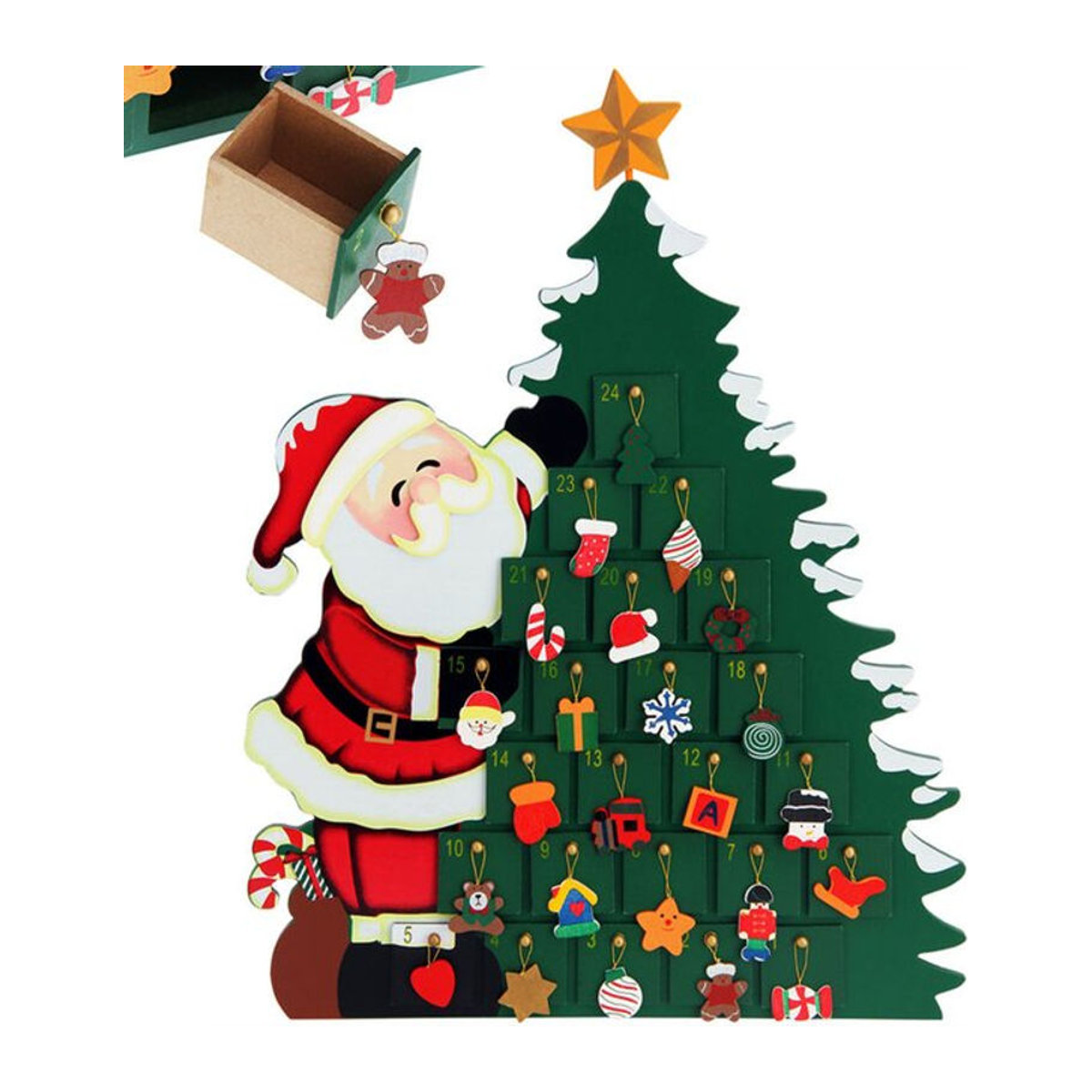 Spielwerk® Adventskalender Weihnachtsmann zum Selbstbefüllen aus Holz, nachhaltig und wiederverwendbar, mehrfarbig und braun - Bild 6