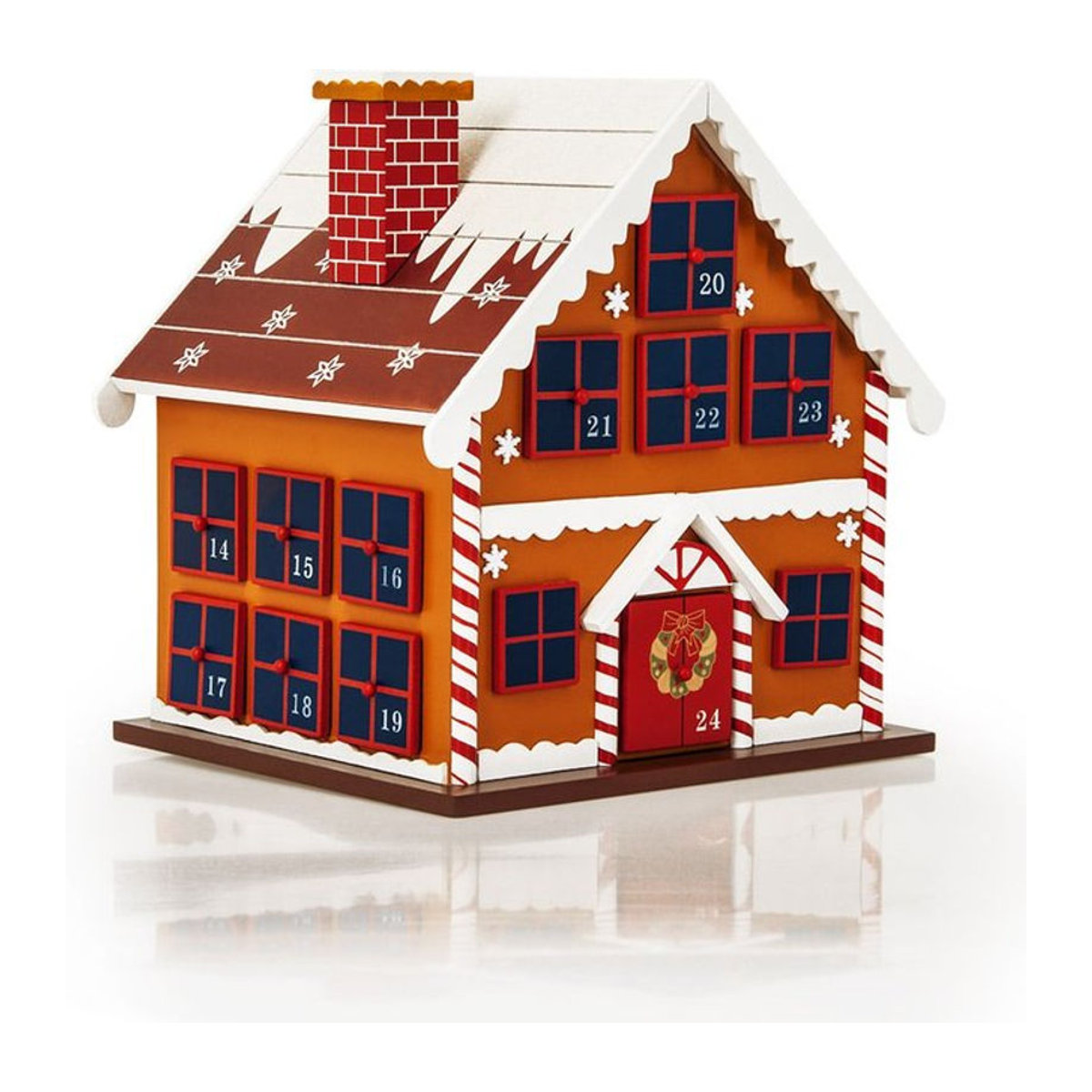 Spielwerk Adventskalender Winterhäuschen aus Holz in mehrfarbigem Landhaus-Design - Bild 1