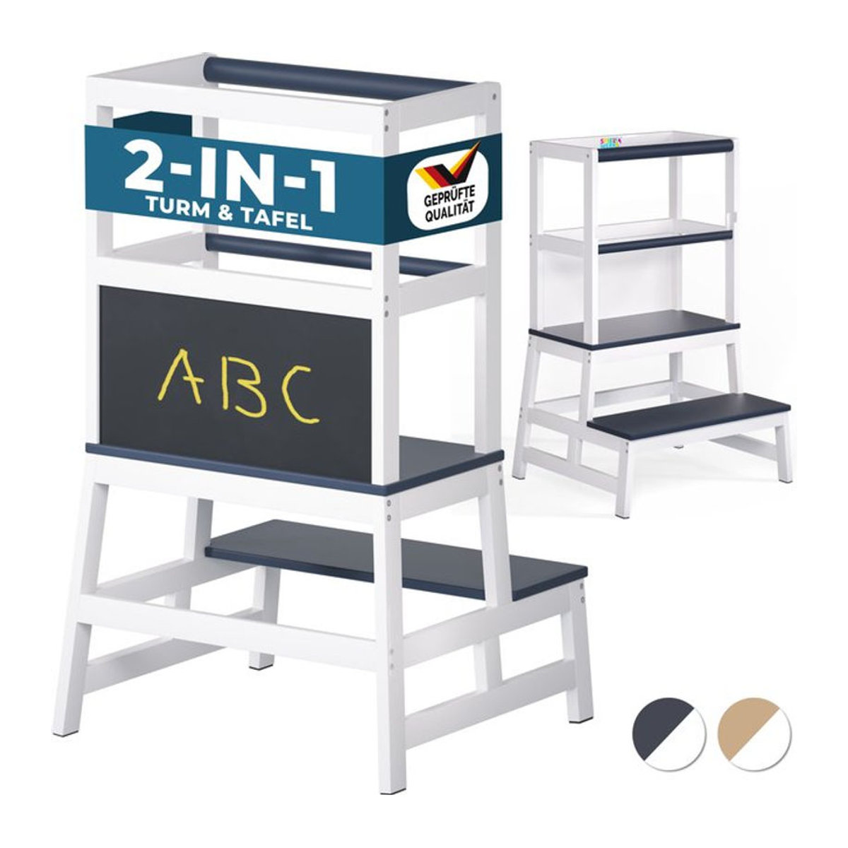 SPIELWERK® Lernturm Barn Skandinavisch Weiß/Anthrazit H: 93 cm, B: 51 cm, T: 50 cm - Bild 1