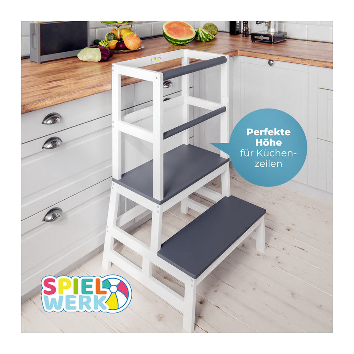 SPIELWERK® Lernturm Barn Skandinavisch Weiß/Anthrazit H: 93 cm, B: 51 cm, T: 50 cm - Bild 2