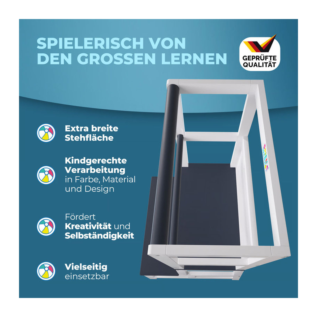 SPIELWERK® Lernturm Barn Skandinavisch Weiß/Anthrazit H: 93 cm, B: 51 cm, T: 50 cm - Bild 3