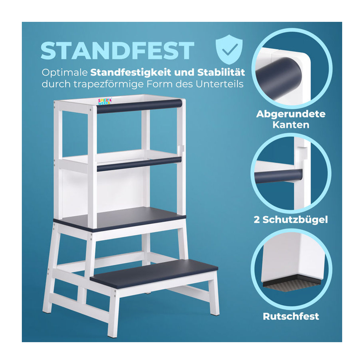 SPIELWERK® Lernturm Barn Skandinavisch Weiß/Anthrazit H: 93 cm, B: 51 cm, T: 50 cm - Bild 4