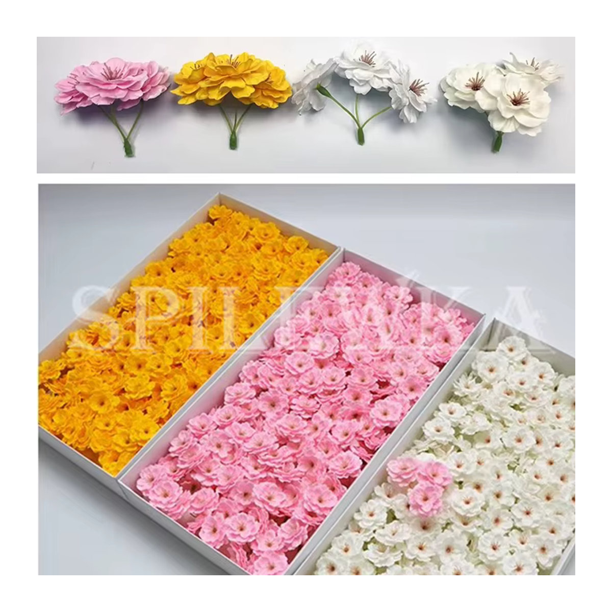 Spilewka Künstliche Kirschblüten Sakura Mehrfarbig und Gelb, Dekorative Seifenblumen für Hochzeit und Valentinstag, B/H: 8 x 7 cm - Bild 2