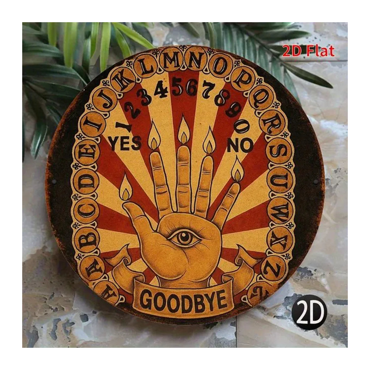 Spirit Halloween Ouija-Brett Wanddeko aus Metall in Rot-Gold mit mystischen Symbolen im Vintage-Design - Bild 1
