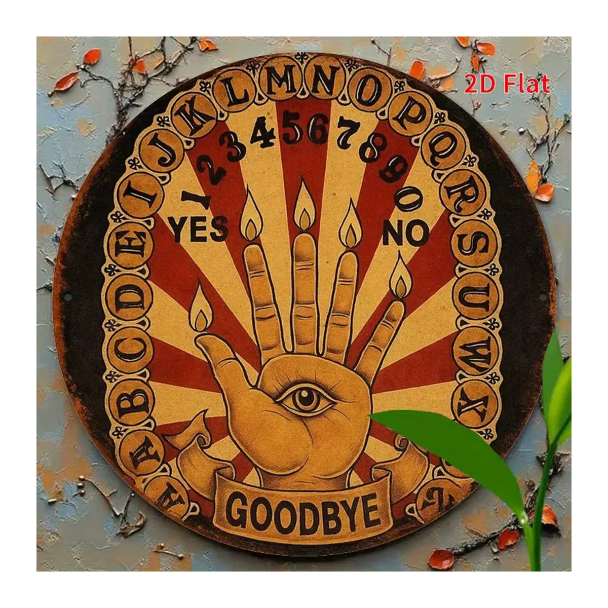 Spirit Halloween Ouija-Brett Wanddeko aus Metall in Rot-Gold mit mystischen Symbolen im Vintage-Design - Bild 3