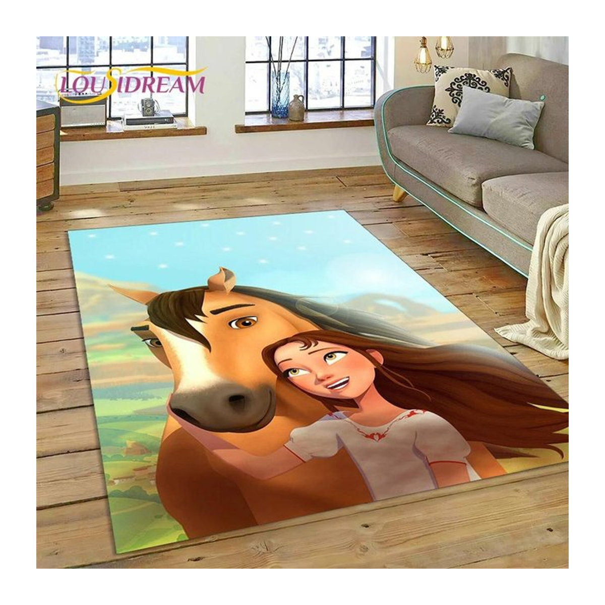 Spirit Riding Free Zeichentrickpferde Teppich für Wohnzimmer und Schlafzimmer, rutschfest, B/T: 60 x 40 cm - Bild 1