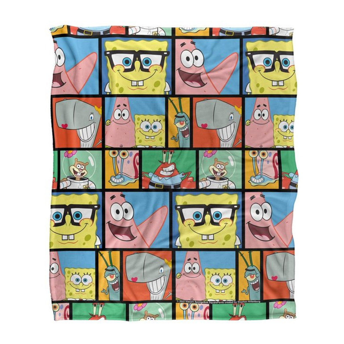 SpongeBob Schwammkopf Fleece Decke mit Fliesenmuster in Schwarz und Mehrfarbig von Pertemba FR - Bild 1