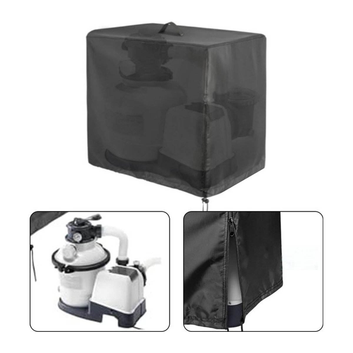 SPORTARC Wasserdichte Sandfilterpumpen-Abdeckung aus Oxford-Gewebe für Intex Krystal 420D, Farbe: Schwarz, B/T/H: 55 x 50 x 62 cm - Bild 1