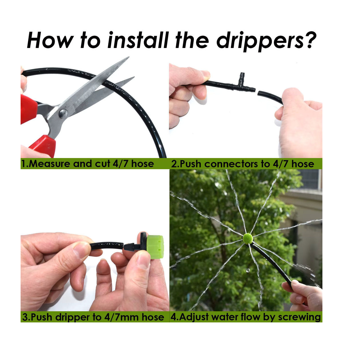 SPRYCLE Automatisches Gartenbewässerungssystem mit verstellbarer Tropfbewässerung, Grün, 5–50 m Reichweite, 1/4 Zoll und 4/7 mm Schlauchanschlüsse für Topfpflanzen und Gewächshäuser - Bild 4