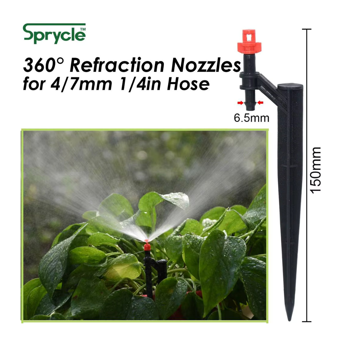 SPRYCLE Micro Drip Bewässerungssystem für den Garten, 25m automatisches Tropf- und Sprühset mit Zerstäubern für 4/7mm und 1/4'' Schläuche, Schwarz - Bild 3