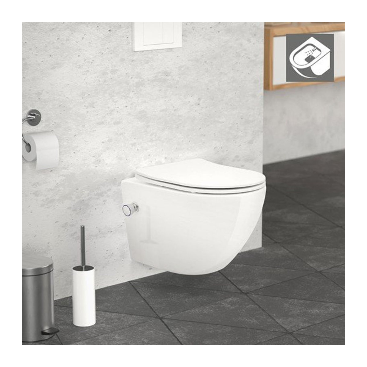 Spülrandloses Wand-WC mit Bidet und Softclose von ECD Germany in Weiß aus Keramik und Kunststoff, Länge: 49 cm - Bild 1