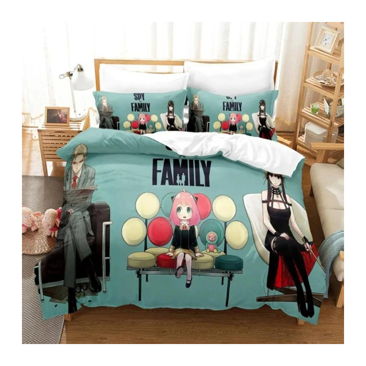 Spy x Family Anya Forger Bettwäsche-Set mit Bettbezug und Kissenbezügen, Multicolor, 3-teilig, B/H: 70 x 133 cm - Bild 1