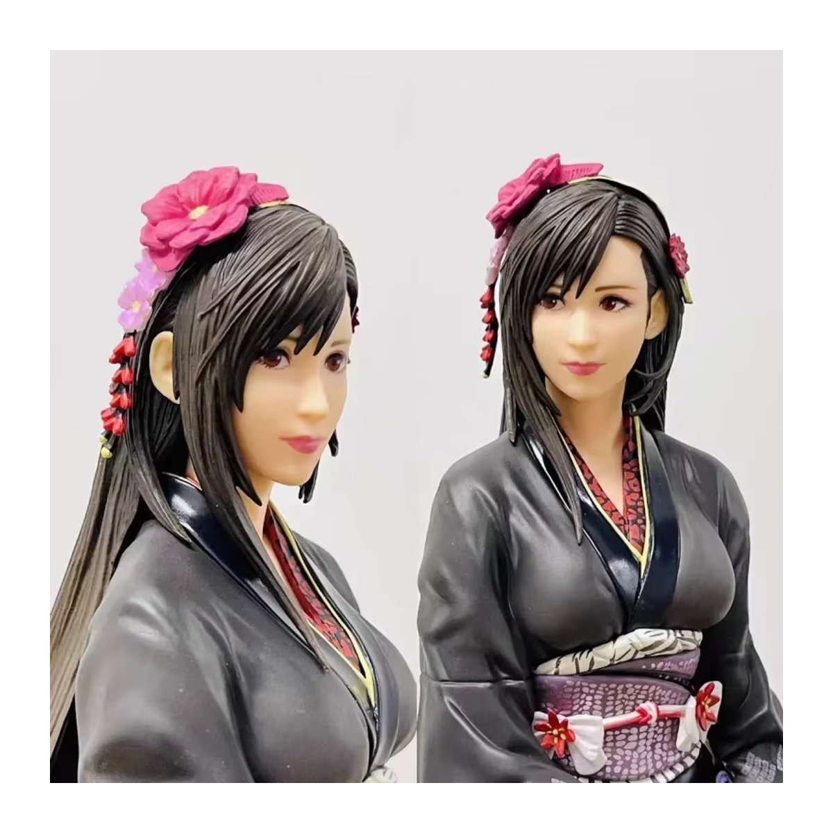 Square Enix Tifa Lockhart FF7 Sammlerfigur in exotischem floralem Kimono, handgemachte Kunstharz-Dekoration, Schwarz - Bild 3