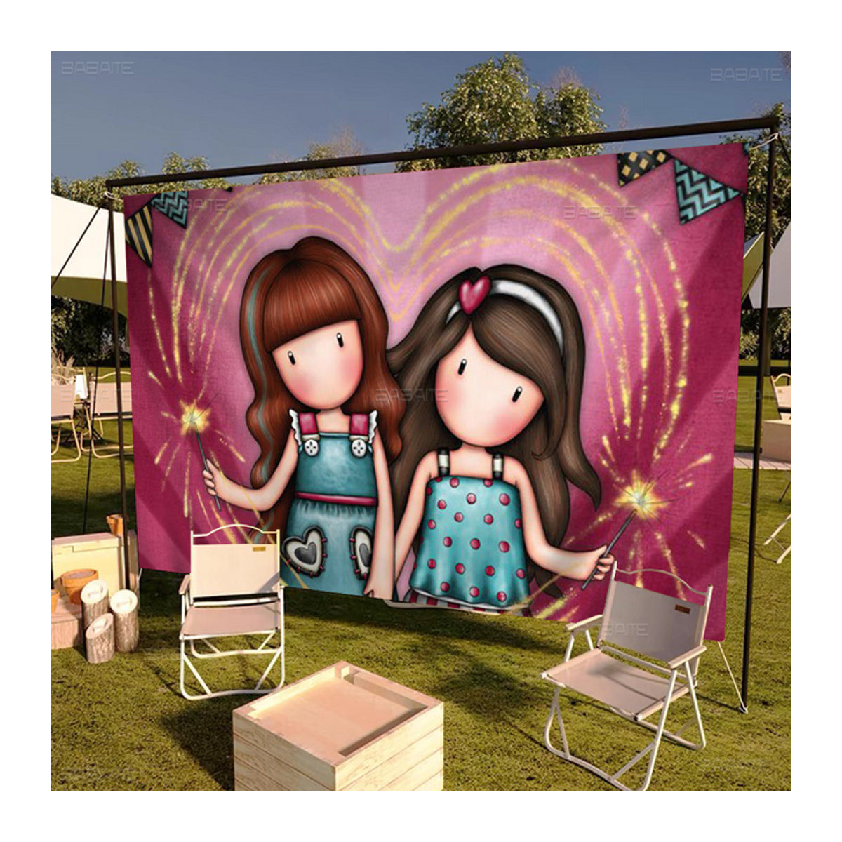 Ssan-Toroes Camping Banner Mädchen Motiv in Multicolor als Outdoor-Dekoration für Familien-Treffen - Bild 1