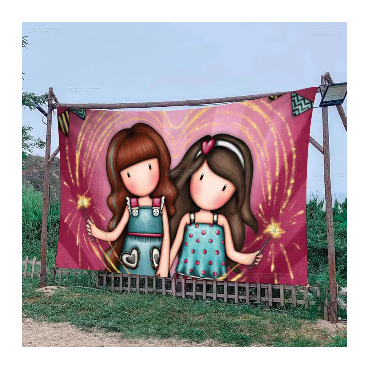 Ssan-Toroes Camping Banner Mädchen Motiv in Multicolor als Outdoor-Dekoration für Familien-Treffen - Bild 4