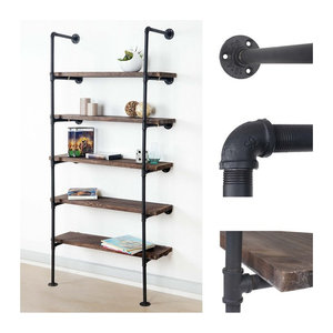 Standregal MCW-C45 Bücherregal im Industrial Design aus Holz und Metall, Braun, H: 165 cm, B: 80 cm, T: 28 cm