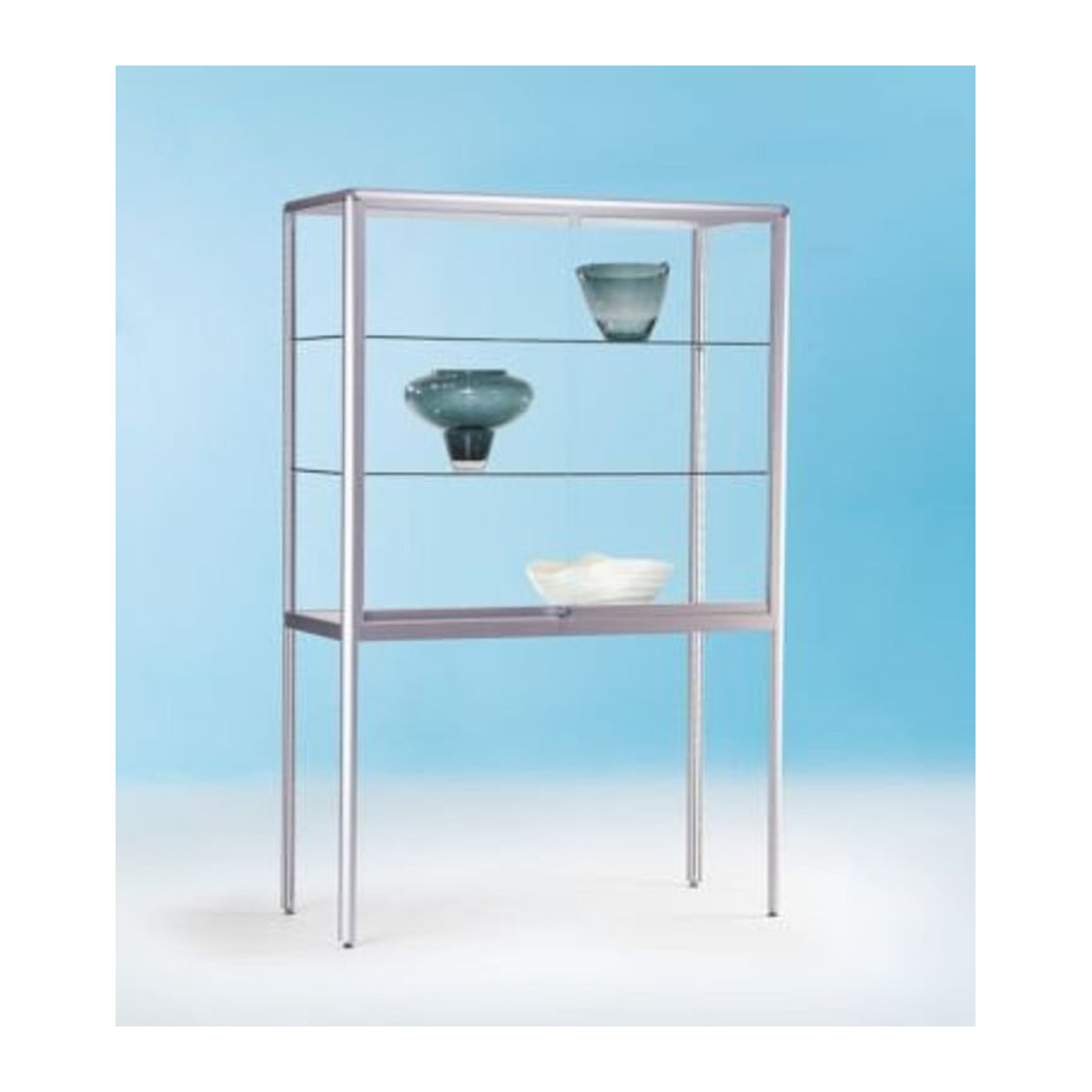Standvitrine BST Vitrinenschrank aus Aluminium und Glas in Silber, B 150 x T 50 x H 195 cm - Bild 1
