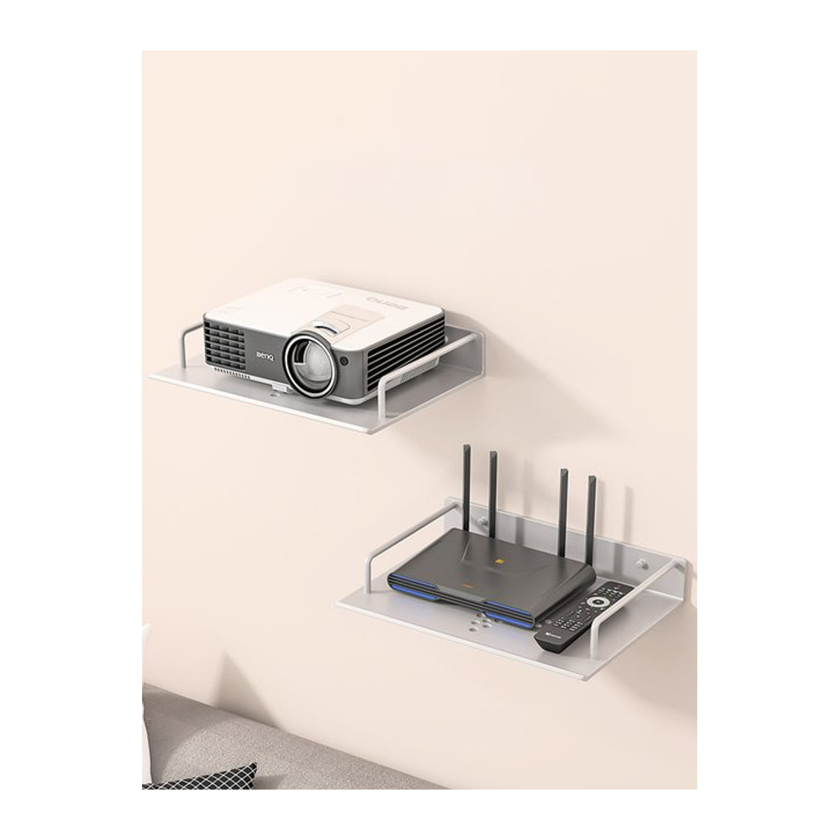Stanzfreie TV-Wandhalterung zur Wandmontage als Regal für WLAN-Router, Set-Top-Box und Kabel-Organizer - Bild 1