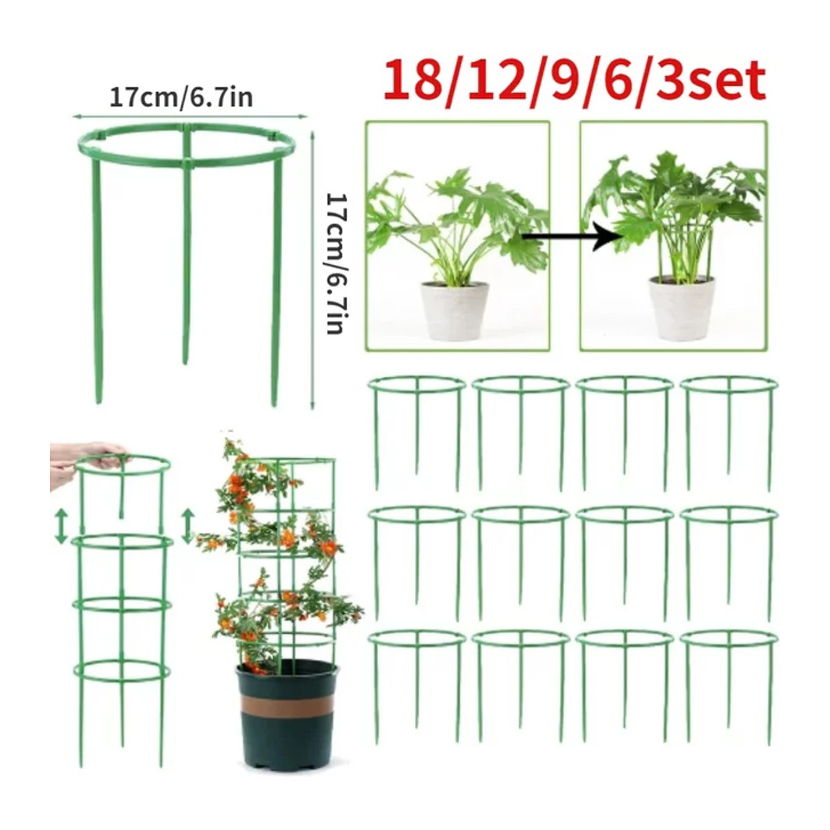 Stapelbarer Tomatenturm als Pflanzenkäfig und Spalier aus Kunststoff für Weinreben, Topfblumen und Pflanzenstützpfahl - Bild 1