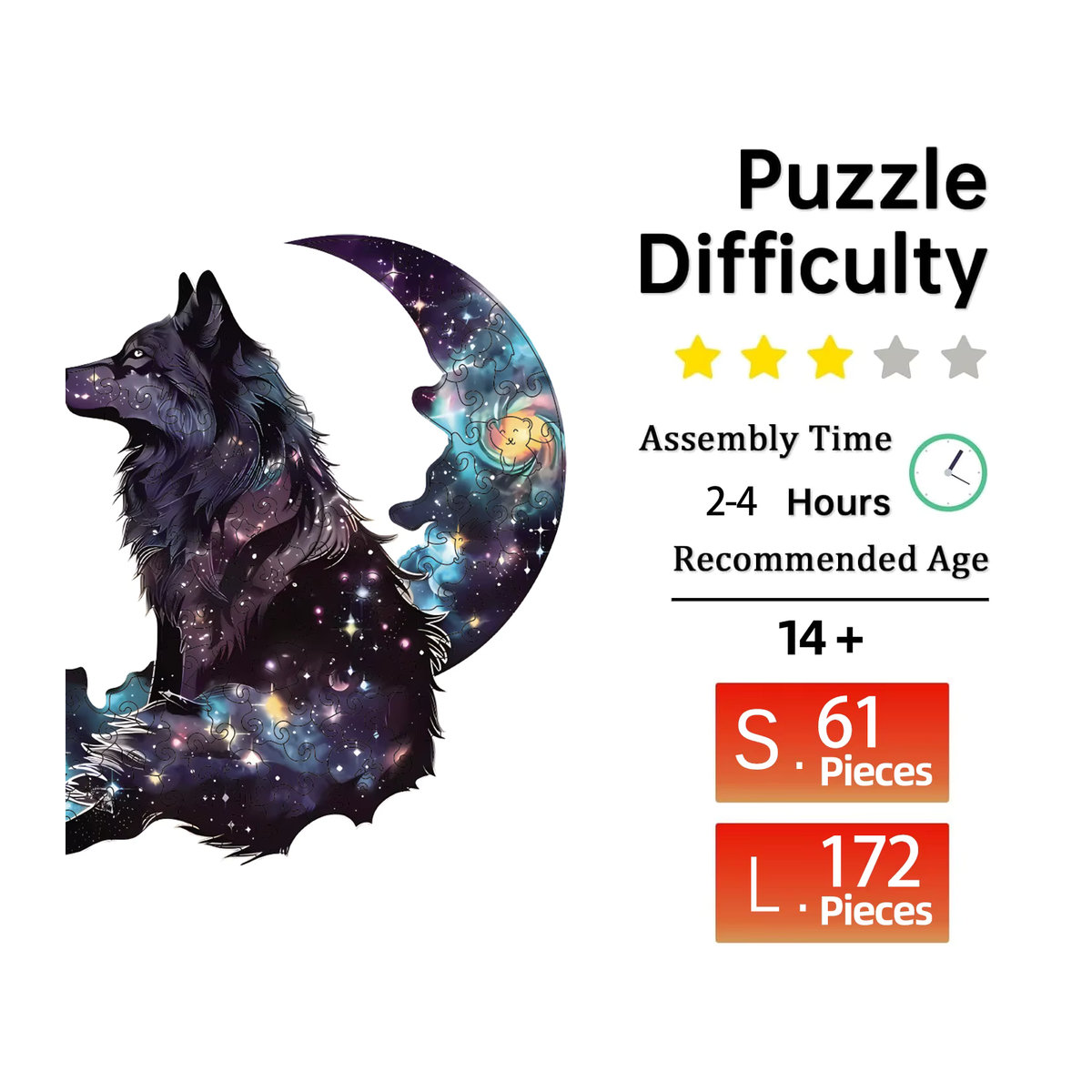 Star Wolf King Holzpuzzle für Erwachsene mit unregelmäßig geformten Teilen in Mehrfarbig und Abstract Design - Bild 3