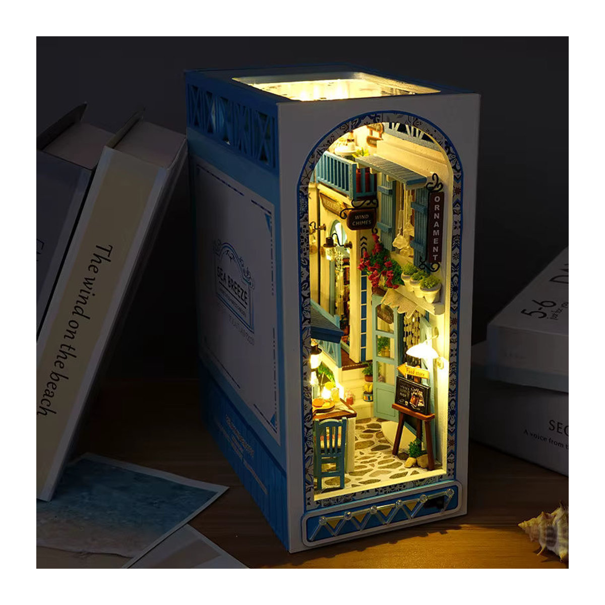StartCabin DIY Buch Nook Miniatur Hütte als dekorativer Bücherregaleinsatz in Blau und Maritim mit Touch Cover - Bild 2