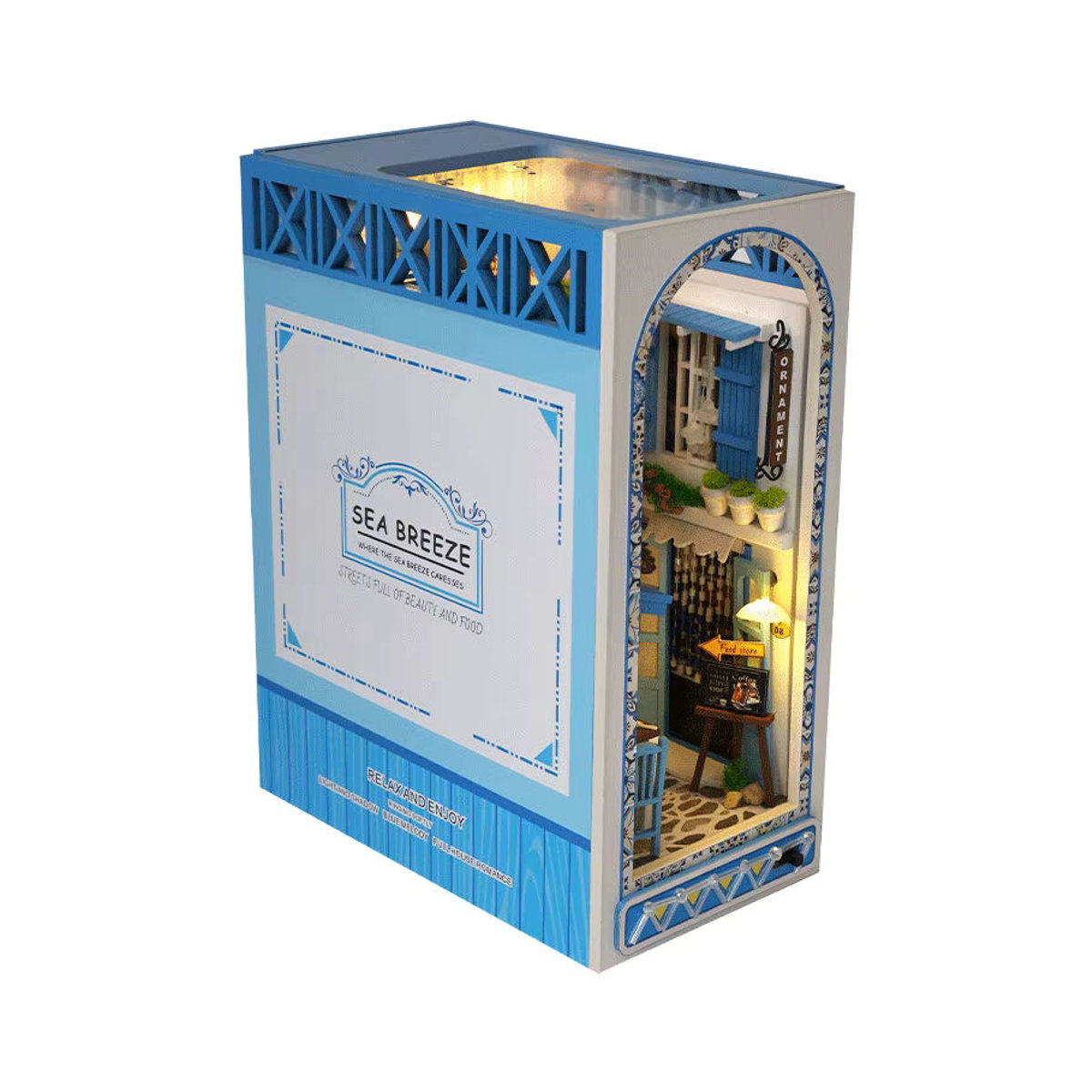 StartCabin DIY Buch Nook Miniatur Hütte als dekorativer Bücherregaleinsatz in Blau und Maritim mit Touch Cover - Bild 5