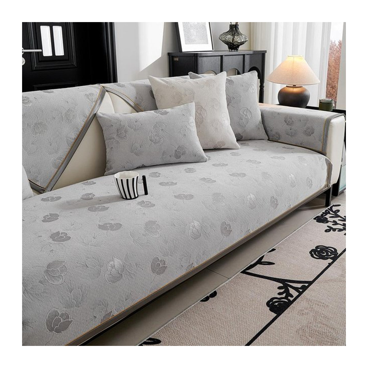Staubdichter L-förmiger Couchbezug aus Chenille in Jacquard-Optik, kratzfest und waschbar, Breite: 90 cm, Tiefe: 70 cm - Bild 1